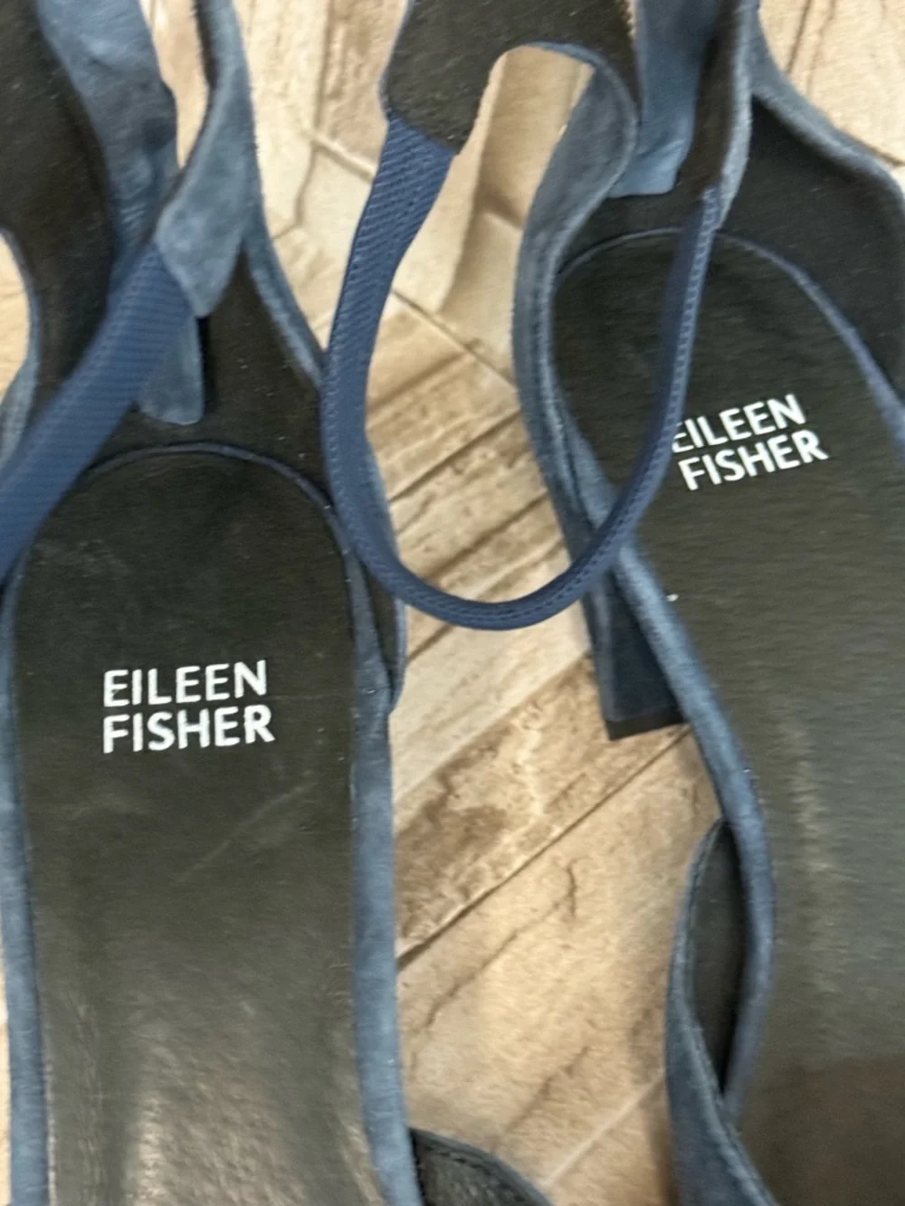 Eileen Fisher Navy Suede Square-Toe Ankle-Strap Block Heels - Picture 2 of 6